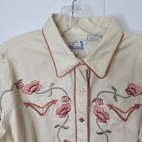 Panhandle Cowgirl Rodeo Retro Pearl Snap Long Sleeves Floral Embroidered X Large - Picture 4 of 13